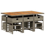 11 Piece Garden Dining Set with Cushions Grey Poly Rattan - Side View