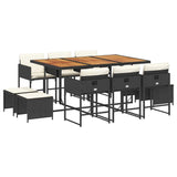 11 Piece Garden Dining Set with Cushions Black Poly Rattan