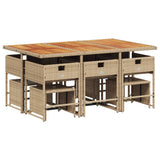 11 Piece Garden Dining Set with Cushions Beige Poly Rattan - Side View