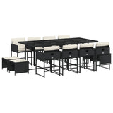 13 Piece Garden Dining Set with Cushions Black Poly Rattan - Front View