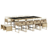 13 Piece Garden Dining Set with Cushions Beige Poly Rattan - Front View