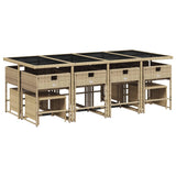 13 Piece Garden Dining Set with Cushions Beige Poly Rattan - Side View