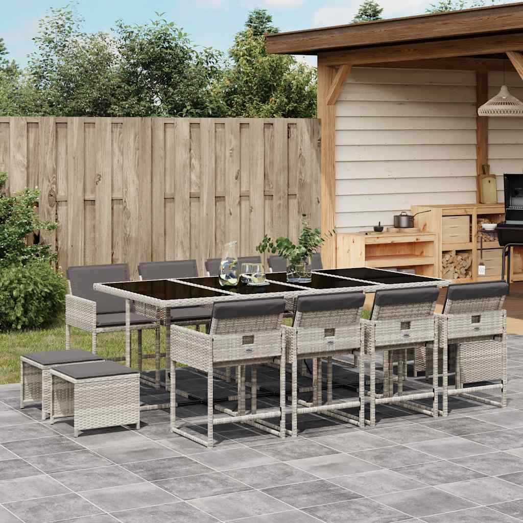 13 Piece Garden Dining Set with Cushions Light Grey Poly Rattan