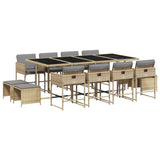 13 Piece Garden Dining Set with Cushions Mix Beige Poly Rattan - Front View