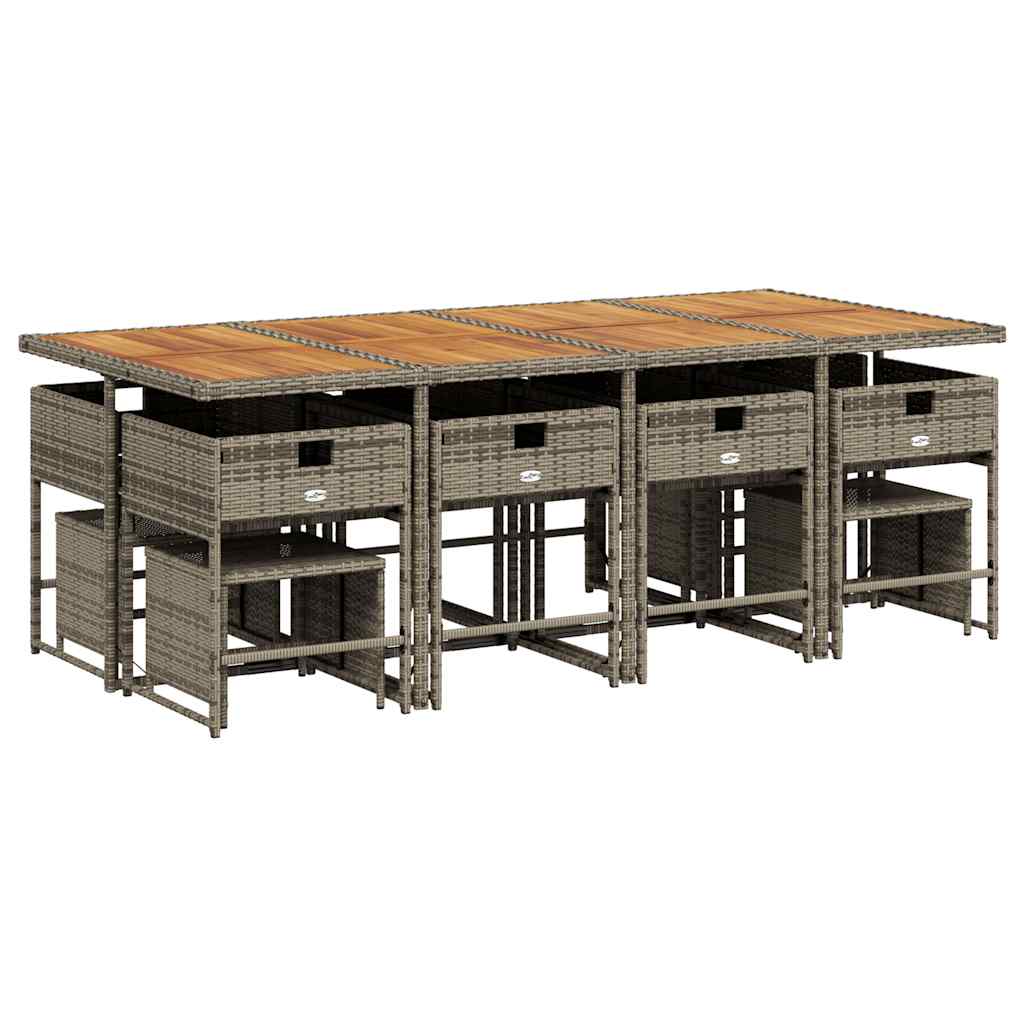 13 Piece Garden Dining Set with Cushions Grey Poly Rattan
