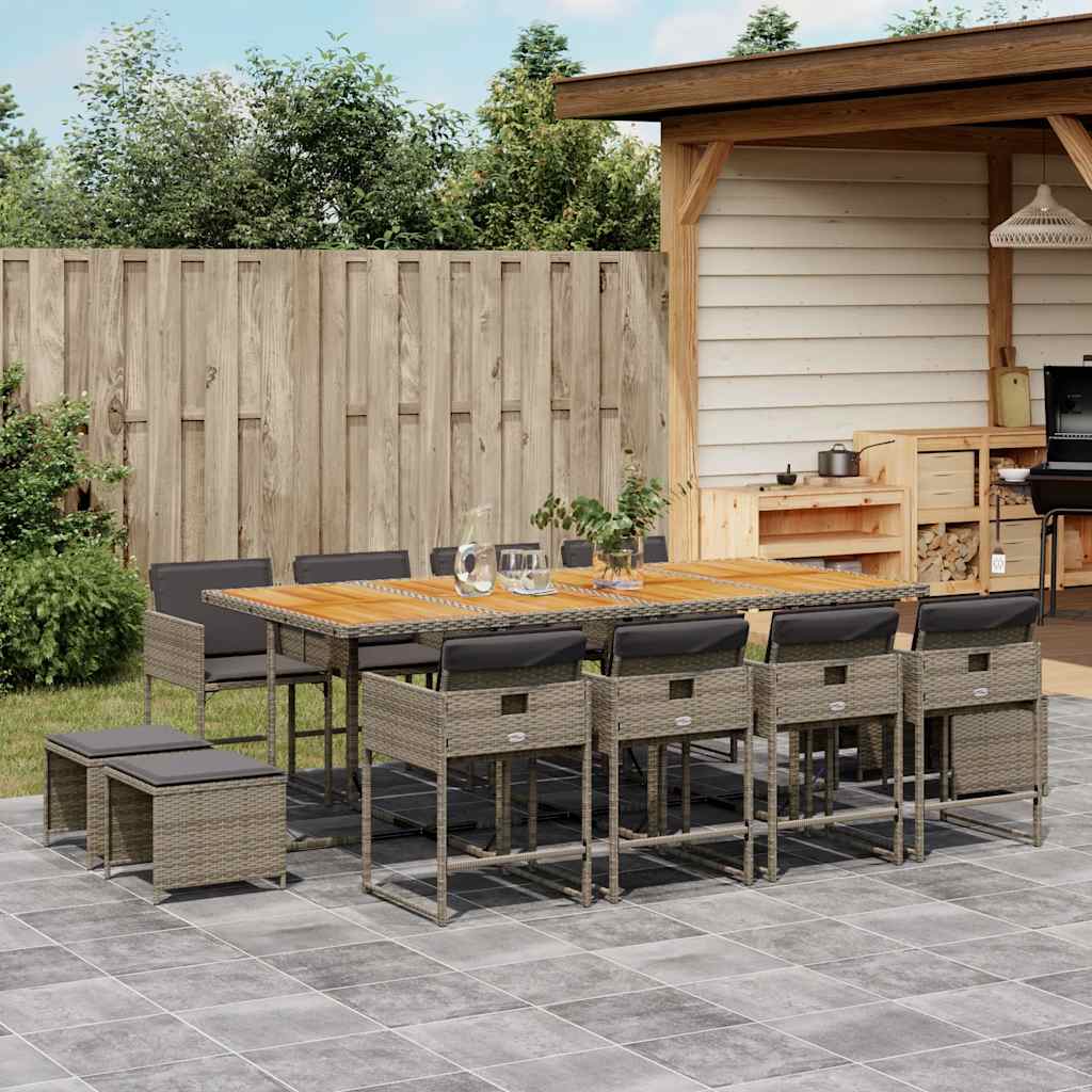 13 Piece Garden Dining Set with Cushions Grey Poly Rattan