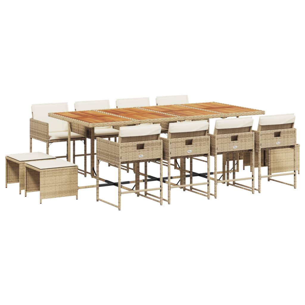 13 Piece Garden Dining Set with Cushions Beige Poly Rattan