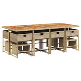 13 Piece Garden Dining Set with Cushions Beige Poly Rattan - Side View
