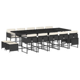 15 Piece Garden Dining Set with Cushions Black Poly Rattan - Front View