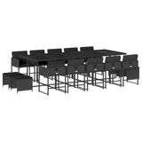 15 Piece Garden Dining Set with Cushions Black Poly Rattan - Front View