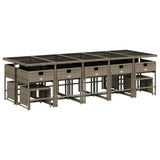 15 Piece Garden Dining Set with Cushions Grey Poly Rattan - Side View