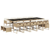 15 Piece Garden Dining Set with Cushions Beige Poly Rattan - Front View