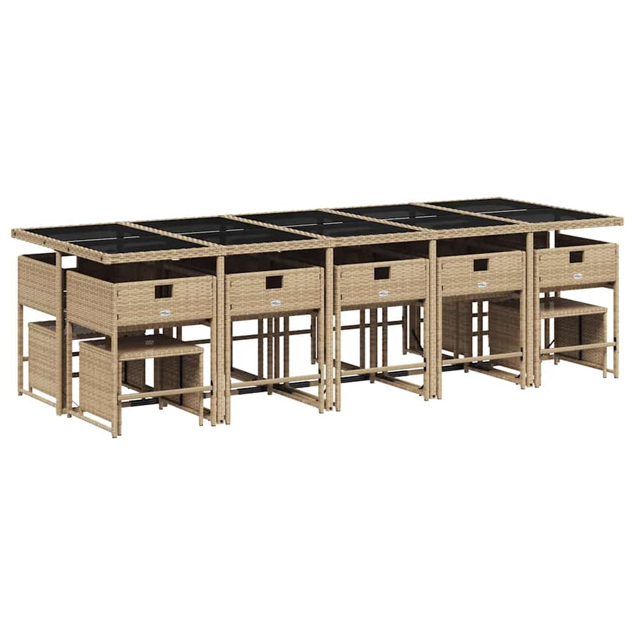 15 Piece Garden Dining Set with Cushions Beige Poly Rattan