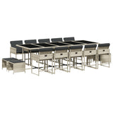 15 Piece Garden Dining Set with Cushions Light Grey Poly Rattan - Front View