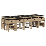 15 Piece Garden Dining Set with Cushions Mix Beige Poly Rattan - Side View