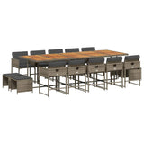 15 Piece Garden Dining Set with Cushions Grey Poly Rattan - Front View