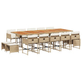15 Piece Garden Dining Set with Cushions Beige Poly Rattan - Front View