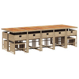 15 Piece Garden Dining Set with Cushions Beige Poly Rattan - Side View