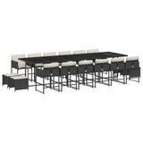 17 Piece Garden Dining Set with Cushions Black Poly Rattan - Front View