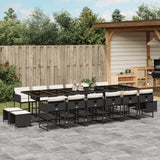17 Piece Garden Dining Set with Cushions Black Poly Rattan