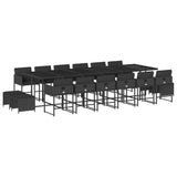 17 Piece Garden Dining Set with Cushions Black Poly Rattan - Front View