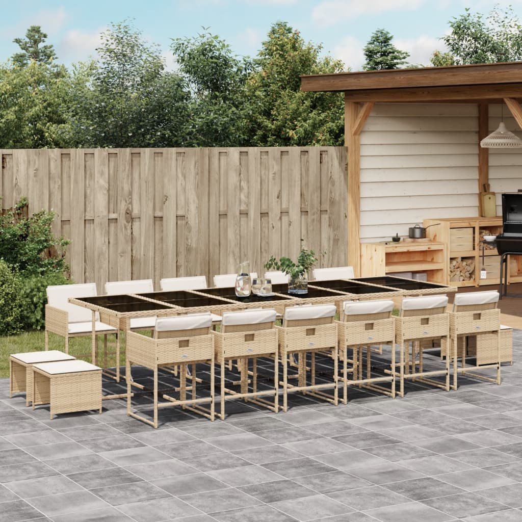 17 Piece Garden Dining Set with Cushions Beige Poly Rattan