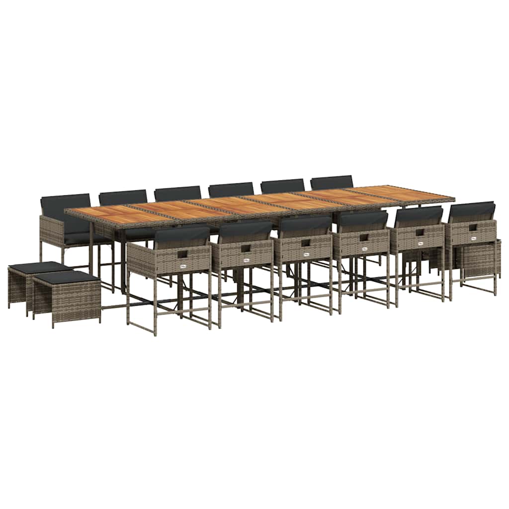 17 Piece Garden Dining Set with Cushions Grey Poly Rattan