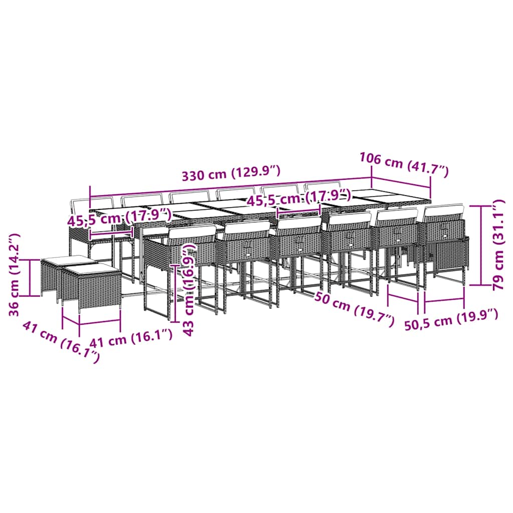17 Piece Garden Dining Set with Cushions Grey Poly Rattan