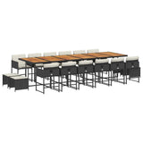 17 Piece Garden Dining Set with Cushions Black Poly Rattan - Front View