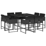 9 Piece Garden Dining Set with Cushions Black Poly Rattan - Front View