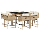 9 Piece Garden Dining Set with Cushions Beige Poly Rattan - Front View