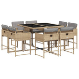 9 Piece Garden Dining Set with Cushions Mix Beige Poly Rattan - Front View