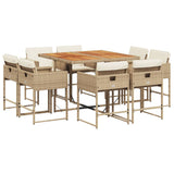 9 Piece Garden Dining Set with Cushions Beige Poly Rattan