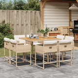 9 Piece Garden Dining Set with Cushions Beige Poly Rattan