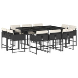 11 Piece Garden Dining Set with Cushions Black Poly Rattan - Front View
