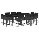 11 Piece Garden Dining Set with Cushions Black Poly Rattan - Front View