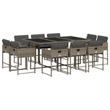 11 Piece Garden Dining Set with Cushions Grey Poly Rattan - Front View