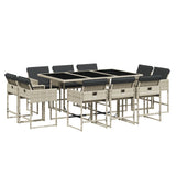 11 Piece Garden Dining Set with Cushions Light Grey Poly Rattan - Front View