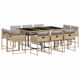 11 Piece Garden Dining Set with Cushions Mix Beige Poly Rattan