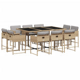 11 Piece Garden Dining Set with Cushions Mix Beige Poly Rattan - Front View