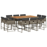 11 Piece Garden Dining Set with Cushions Grey Poly Rattan - Front View