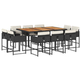 11 Piece Garden Dining Set with Cushions Black Poly Rattan - Front View
