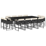 13 Piece Garden Dining Set with Cushions Black Poly Rattan