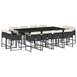 13 Piece Garden Dining Set with Cushions Black Poly Rattan - Front View