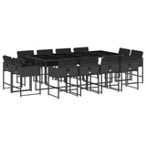 13 Piece Garden Dining Set with Cushions Black Poly Rattan - Front View