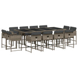 13 Piece Garden Dining Set with Cushions Grey Poly Rattan - Front View