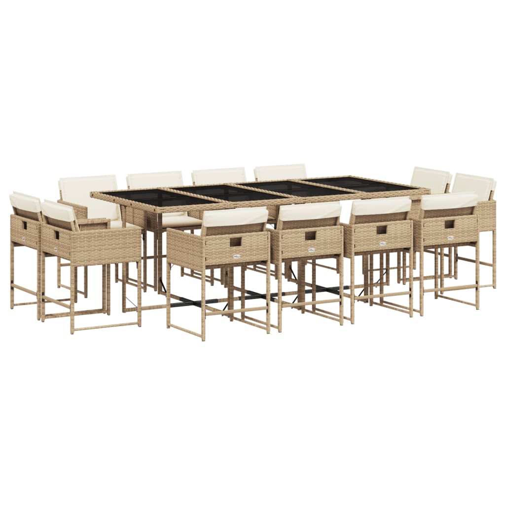 13 Piece Garden Dining Set with Cushions Beige Poly Rattan