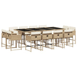 13 Piece Garden Dining Set with Cushions Beige Poly Rattan - Front View
