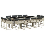 13 Piece Garden Dining Set with Cushions Light Grey Poly Rattan