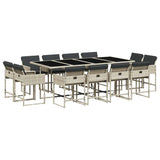 13 Piece Garden Dining Set with Cushions Light Grey Poly Rattan - Front View